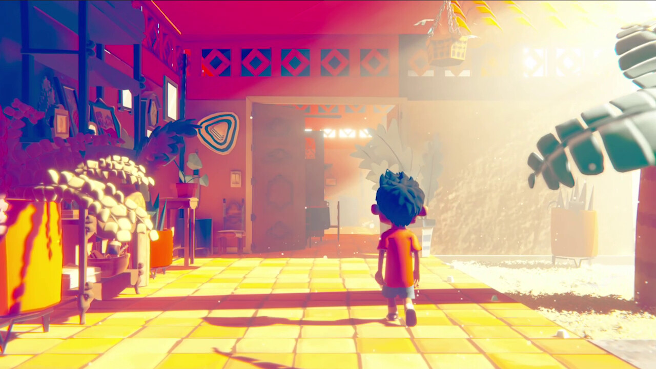 Miho steps into a glowing red doorway